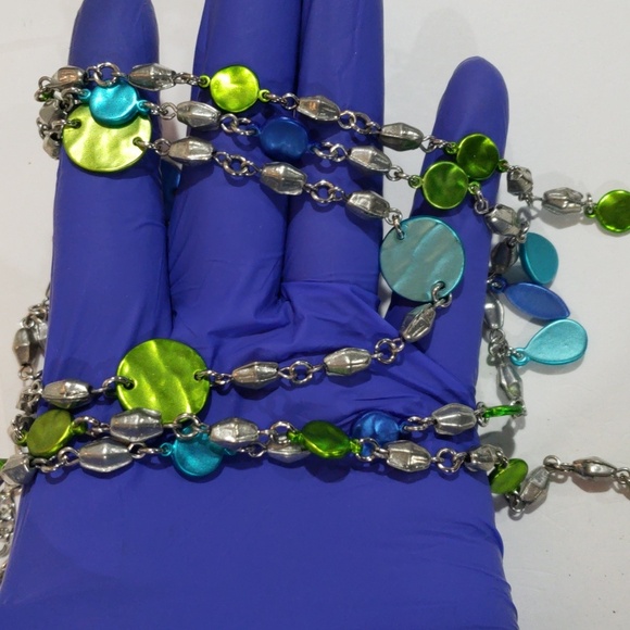 Layered Silver tone Colorful drop Beads Long Necklace - Women's Fashion Jewelry - Picture 5 of 7